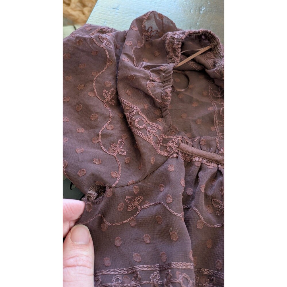 Altard State Sheer Maxi Duster Tie Front Dress M Embroidered Fairy Grunge Brown - Picture 15 of 15